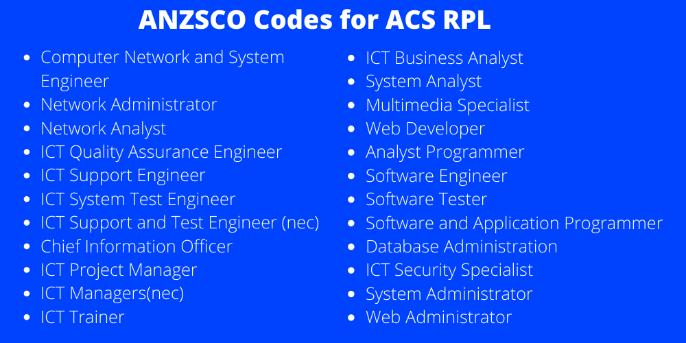 ict anzsco occupation codes